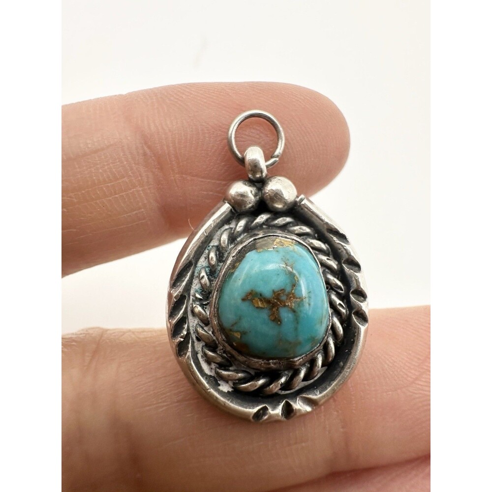 Vintage Sterling Silver Blue Turquoise Charm Pendant